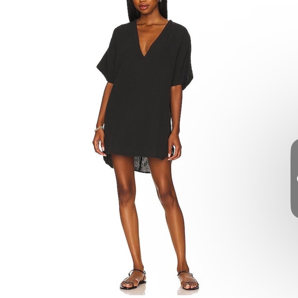 PrettyLittleThing Revolve Oversized Jersey Black Double V-Neck Dress, Cover-up